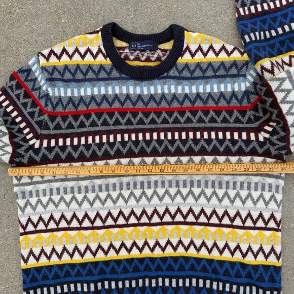 Gap Zig Zag Crewneck Patterned Multicolor Lambswool Sweater XL - Picture 6 of 8